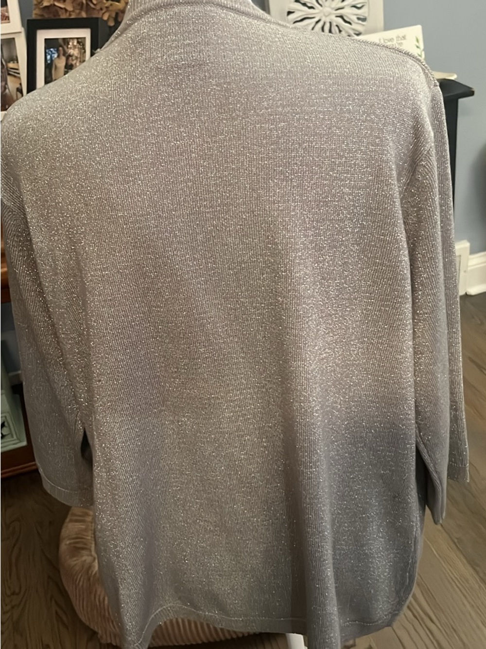 Noelle Shimmery Gray Open-Front Cardigan - Picture 4 of 4